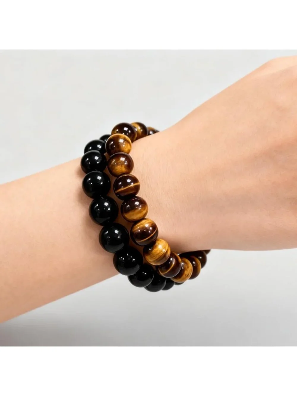 Natural Obsidian & Tiger's Eye Bracelet | 8/10/12/13mm Gemstone Jewelry